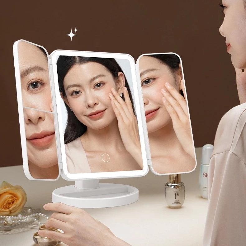 Espelho Camarim LED Dobrável 3x com Base – Make & Skincare Glow