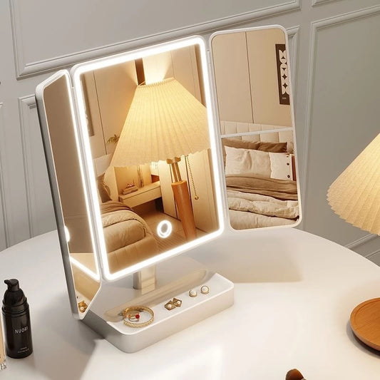 Espelho Camarim LED Dobrável 3x com Base – Make & Skincare Glow