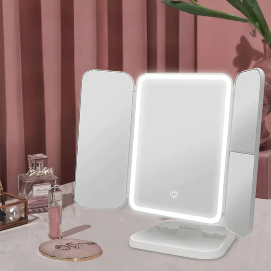 Espelho Camarim LED Dobrável 3x com Base – Make & Skincare Glow