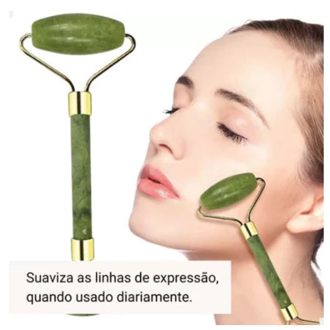 Massageador Facial Roller Pedra Gua Sha Jade Anti Rugas