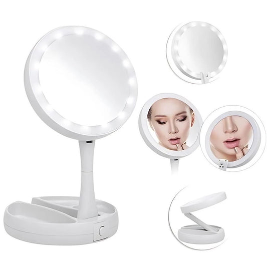 Espelho de Maquiagem LED 360º Portátil Redondo