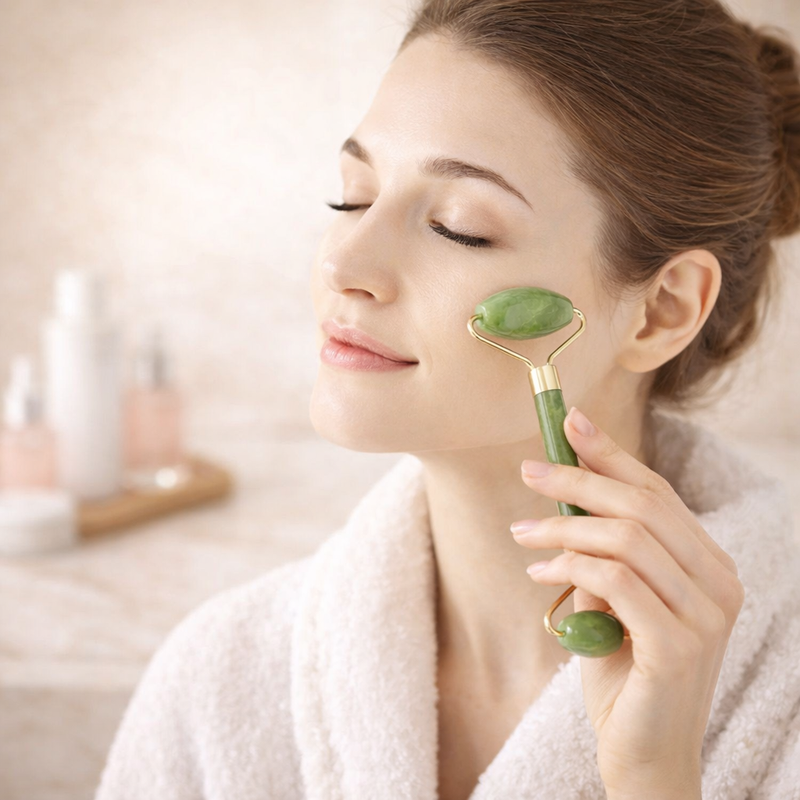 Massageador Facial Roller Pedra Gua Sha Jade Anti Rugas