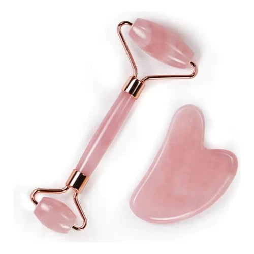 Massageador Facial Roller Pedra Gua Sha Jade Anti Rugas Rosa